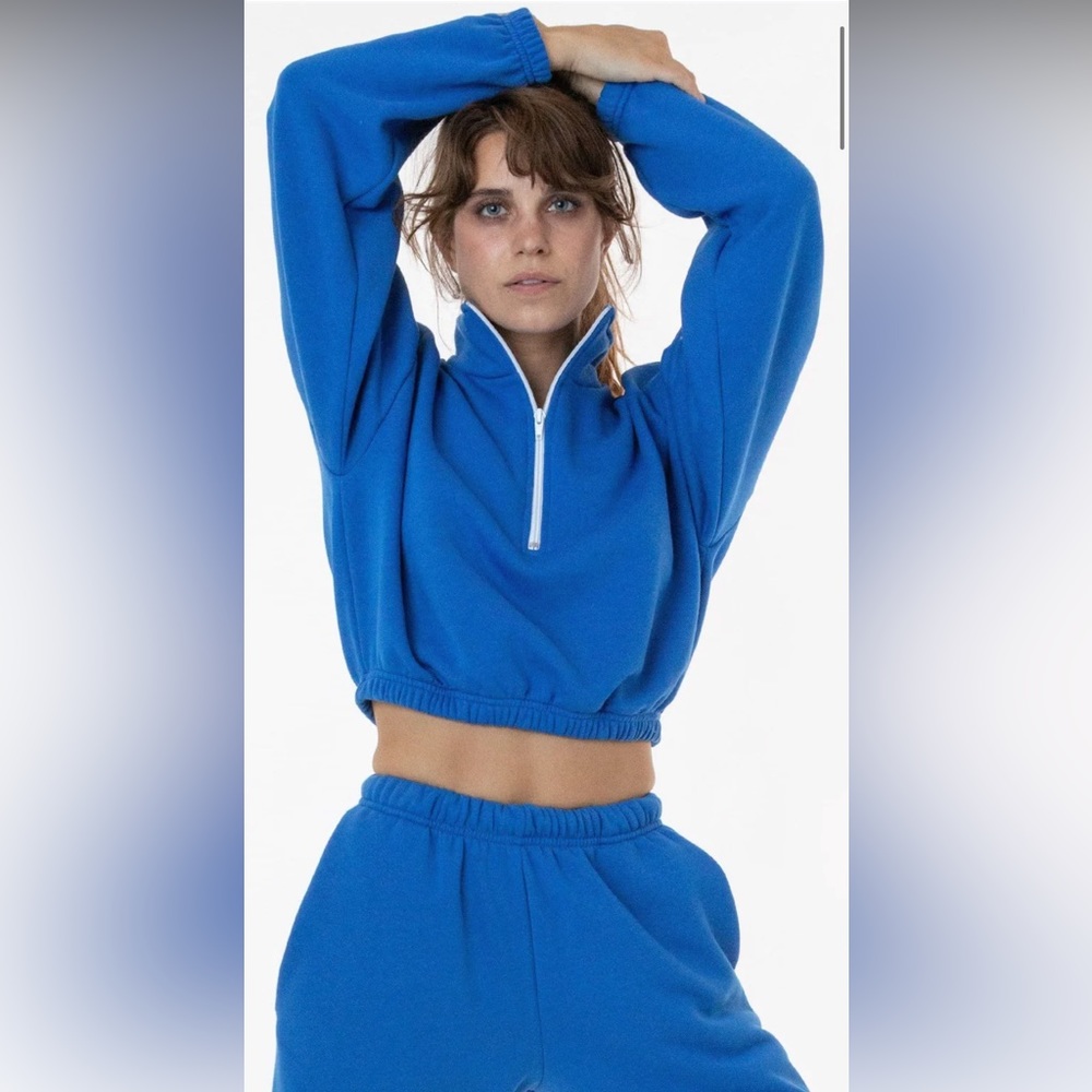 Los Angeles Apparel Flex Fleece Half Zipped Cropped Pullover